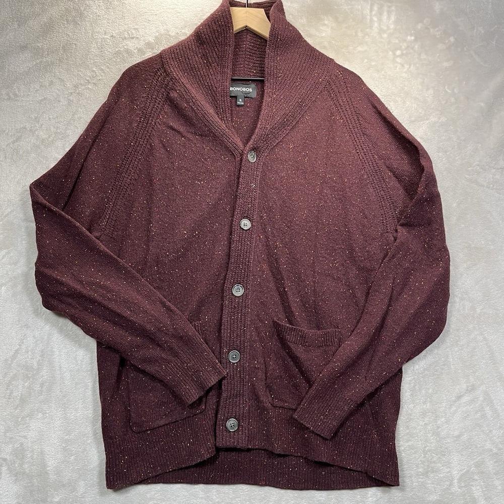 Bonobos Cardigan Mens XL Burgundy Speckled Shawl Collar Wool Blend Preppy